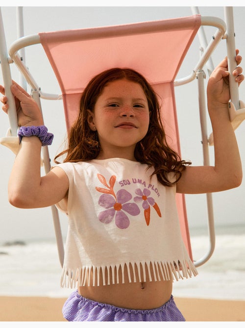 T-shirt en coton avec imprimé fleurs et franges - Kiabi