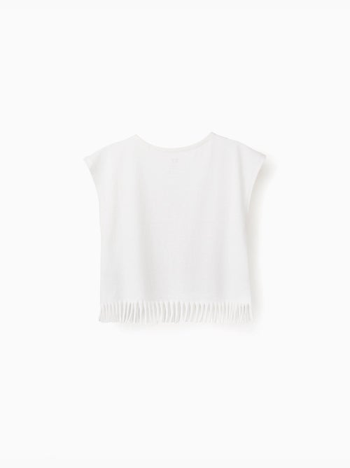 T-shirt en coton avec imprimé fleurs et franges - Kiabi
