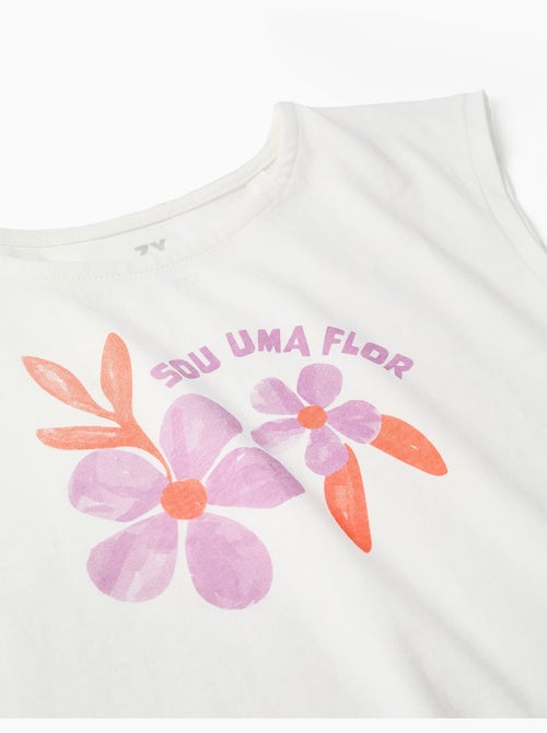 T-shirt en coton avec imprimé fleurs et franges - Kiabi