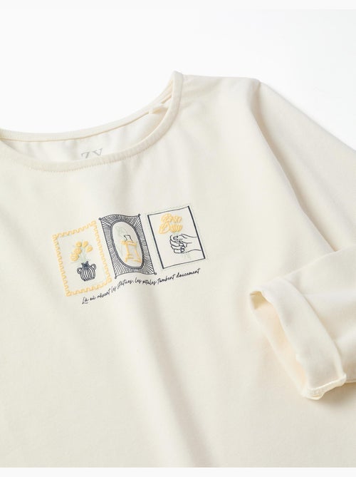 T-shirt en coton avec imprimé floral en relief - Kiabi