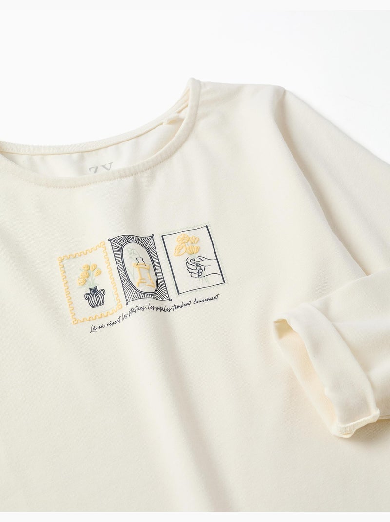 T-shirt en coton avec imprimé floral en relief Blanc - Kiabi