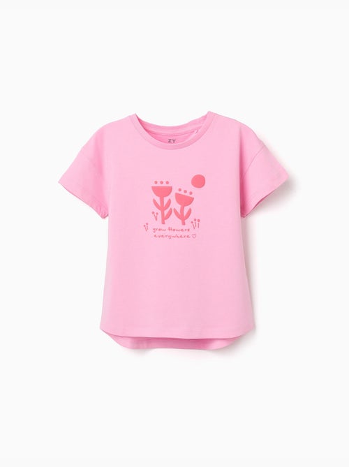 T-shirt en coton avec imprimé floral en relief - Kiabi