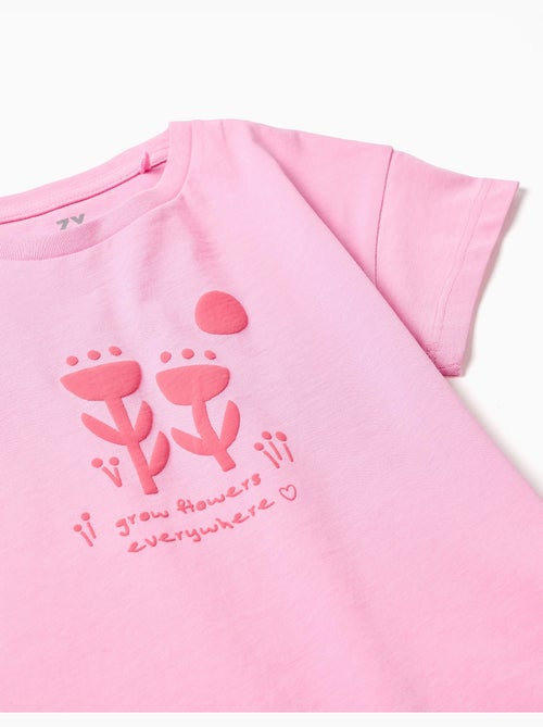 T-shirt en coton avec imprimé floral en relief - Kiabi