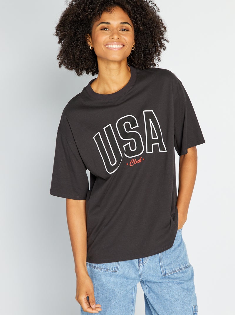 T-shirt en coton avec imprimé Gris - Kiabi