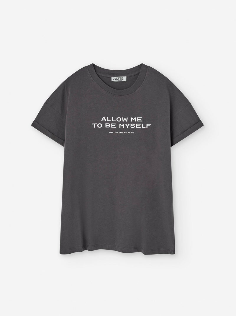 T-Shirt en Coton avec Imprimé Gris foncé - Kiabi