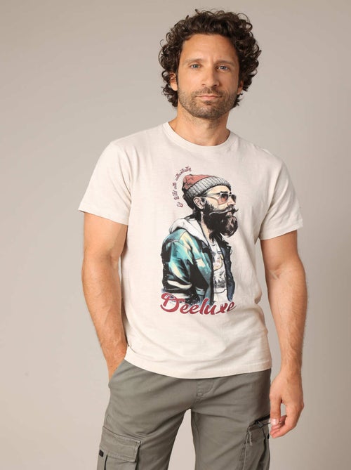 T-shirt en coton avec imprimé hipster barbu
 'Deeluxe' - Kiabi