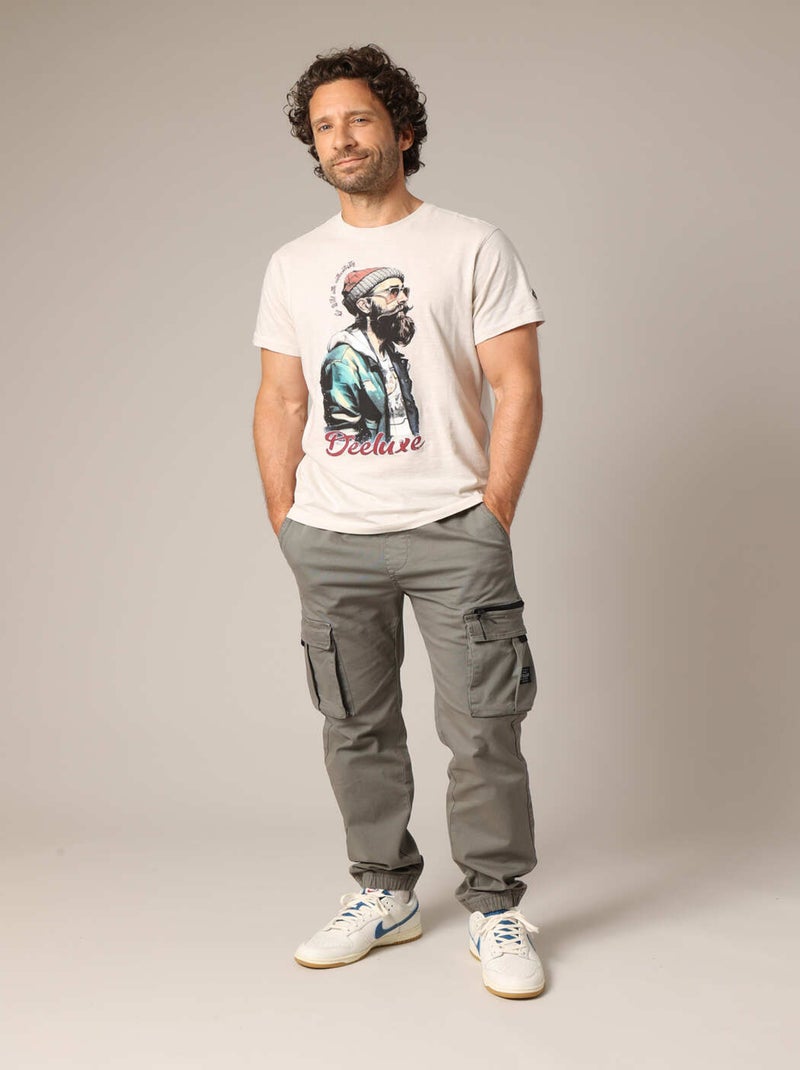 T-shirt en coton avec imprimé hipster barbu
 'Deeluxe' Beige - Kiabi