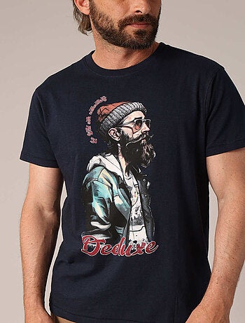 T-shirt en coton avec imprimé hipster barbu 'deeluxe'