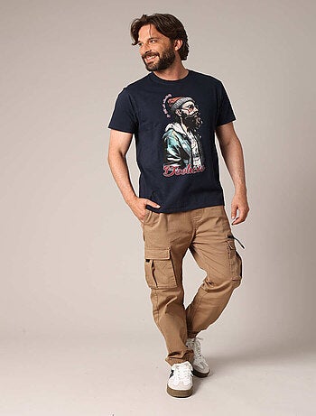 T-shirt en coton avec imprimé hipster barbu 'deeluxe'