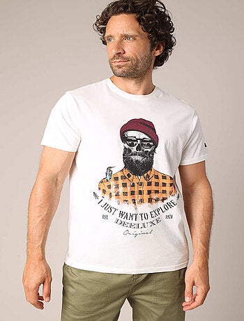 T-shirt en coton avec imprimé hipster barbu et le message « Je veux juste explorer ». 'Deeluxe'