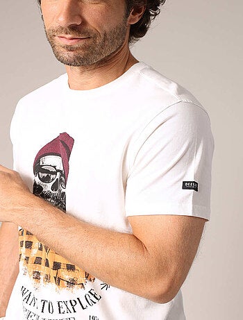 T-shirt en coton avec imprimé hipster barbu et le message « Je veux juste explorer ». 'Deeluxe'