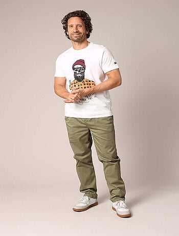 T-shirt en coton avec imprimé hipster barbu et le message « Je veux juste explorer ». 'Deeluxe'