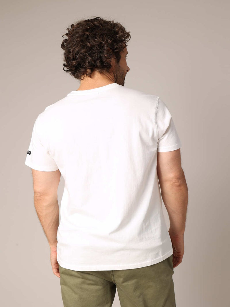 T-shirt en coton avec imprimé hipster barbu et le message « Je veux juste explorer ». 'Deeluxe' Ecru - Kiabi