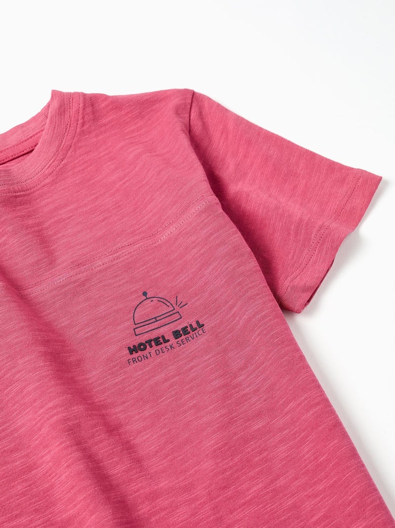 T-Shirt en Coton avec Imprimé 'Hotel Bell' Rose foncé - Kiabi