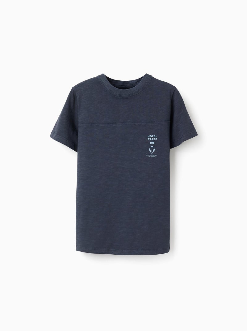 T-Shirt en Coton avec Imprimé Hotel Staff Bleu foncé - Kiabi