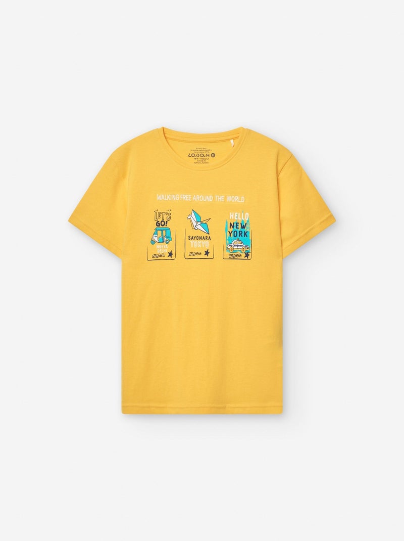 T-shirt en Coton avec Imprimé Jaune - Kiabi