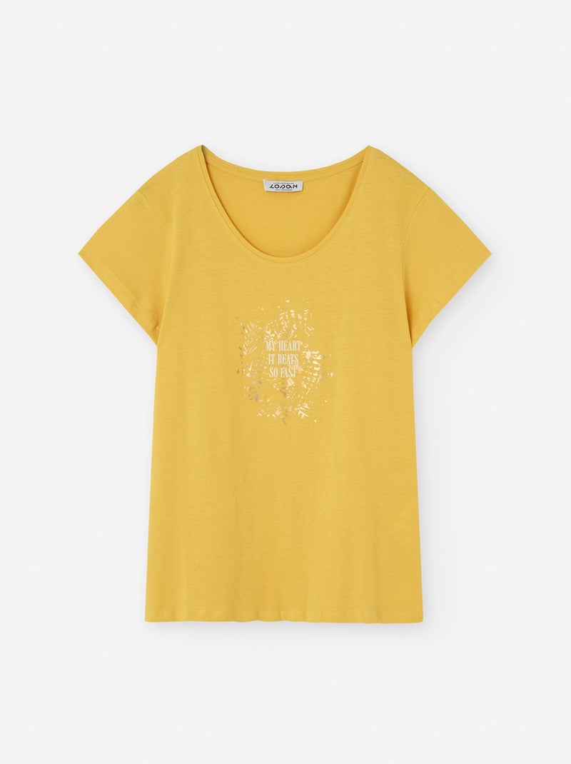 T-Shirt en Coton avec Imprimé Jaune foncé - Kiabi