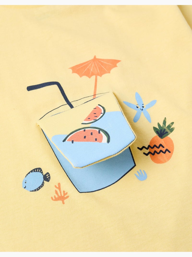 T-shirt en coton avec imprimé jus 3D Jaune clair - Kiabi