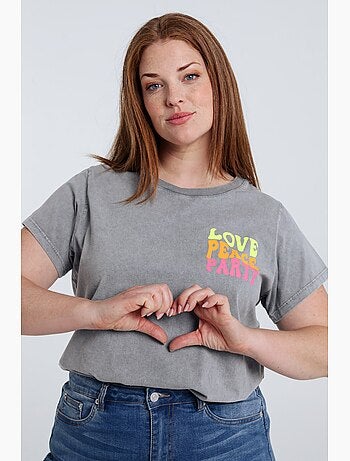 T-shirt en coton avec imprimé message fluo