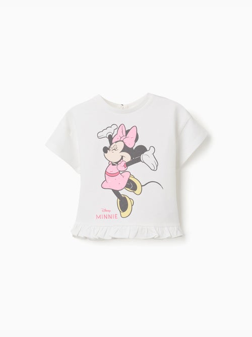 T-shirt en coton avec imprimé Minnie et volants - Kiabi