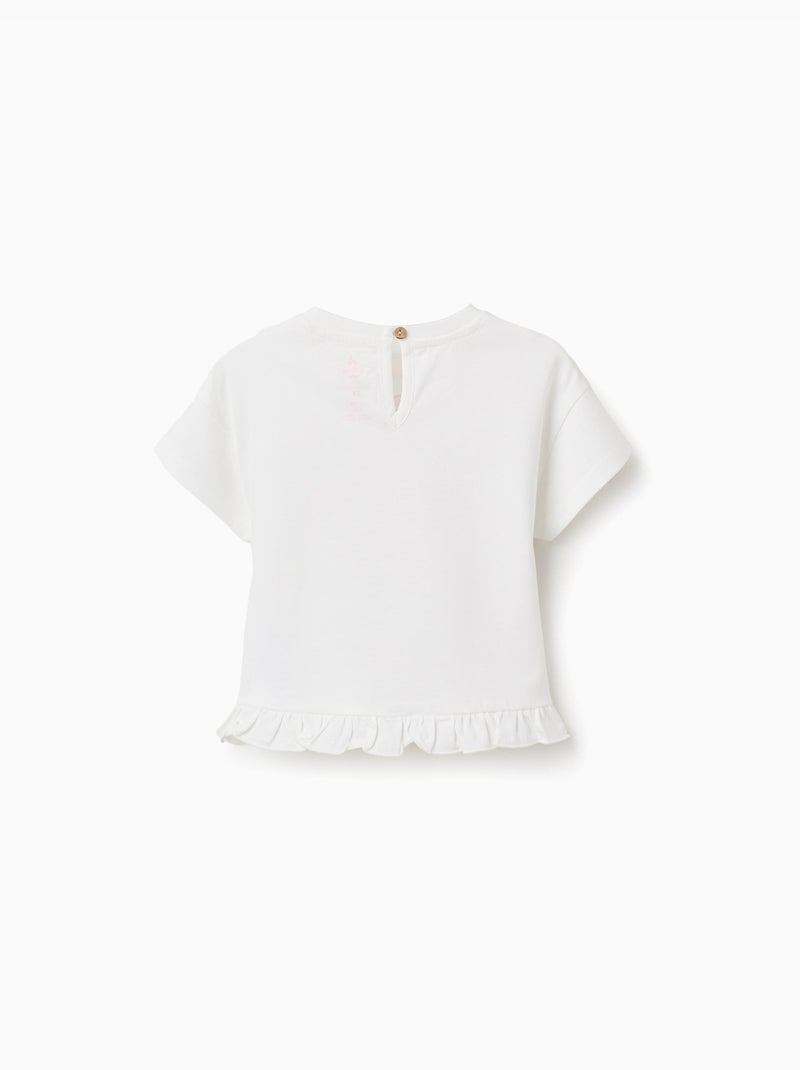 T-shirt en coton avec imprimé Minnie et volants Blanc - Kiabi