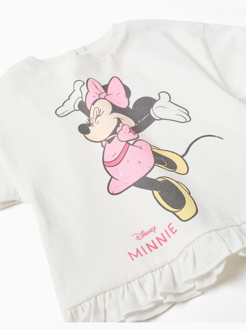 T-shirt en coton avec imprimé Minnie et volants Blanc - Kiabi