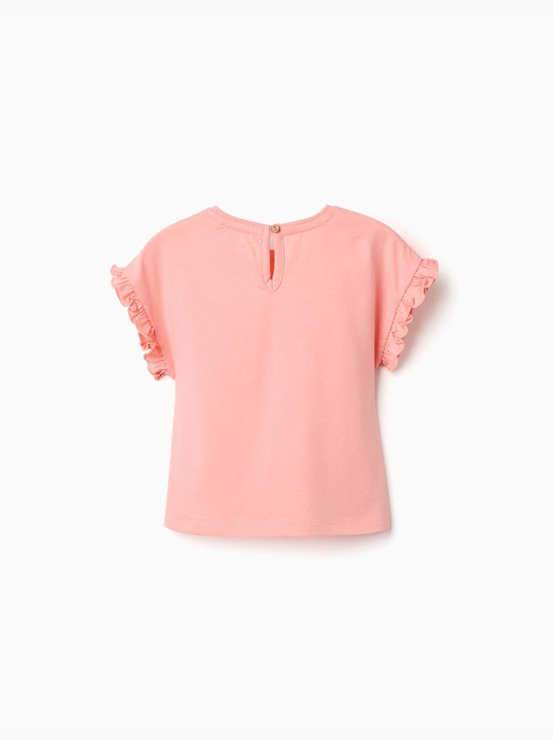 T-shirt en coton avec imprimé Minnie et volants Saumon - Kiabi