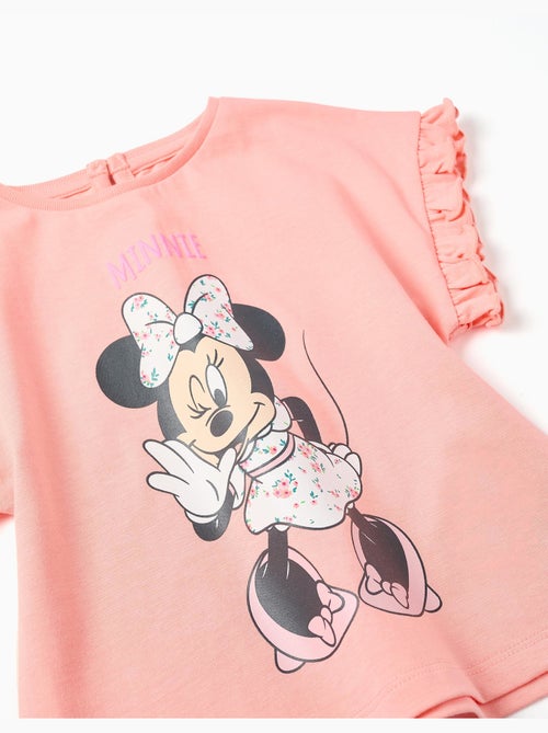 T-shirt en coton avec imprimé Minnie et volants - Kiabi