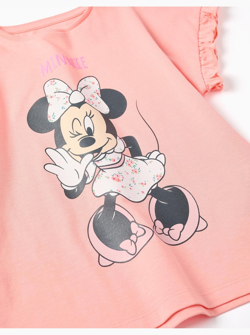 T-shirt en coton avec imprimé Minnie et volants Saumon - Kiabi