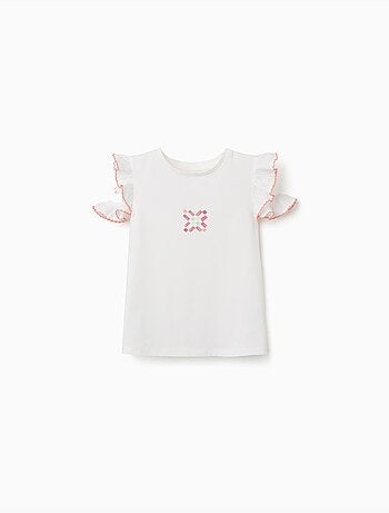 T-shirt en coton avec imprimé mosaïque et manches à volants