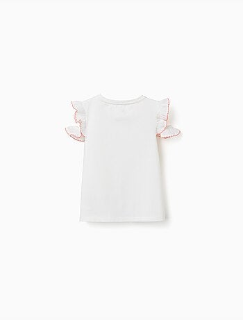 T-shirt en coton avec imprimé mosaïque et manches à volants