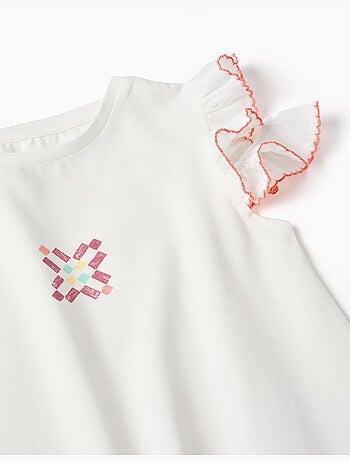 T-shirt en coton avec imprimé mosaïque et manches à volants