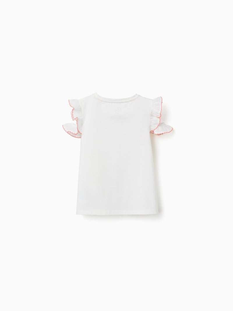 T-shirt en coton avec imprimé mosaïque et manches à volants Blanc - Kiabi