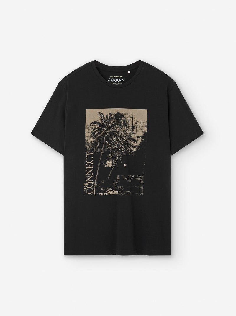 T-shirt en Coton avec Imprimé Noir - Kiabi