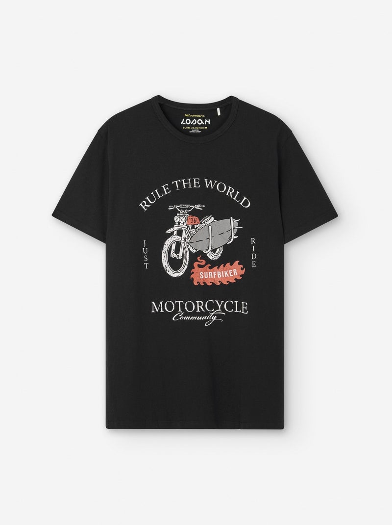 T-shirt en Coton avec Imprimé Noir - Kiabi