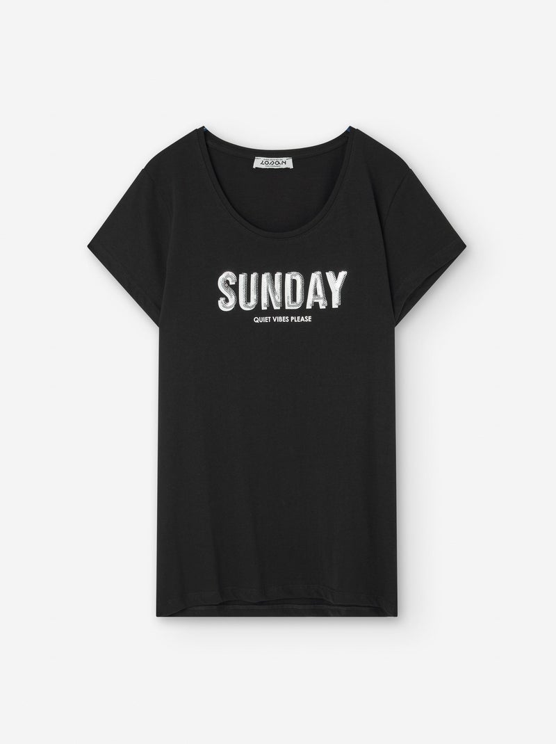 T-Shirt en Coton avec Imprimé Noir - Kiabi