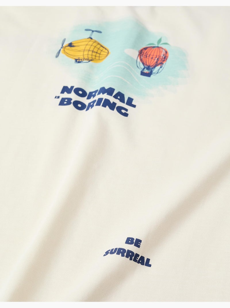 T-shirt en coton avec imprimé Normal is Boring Beige clair - Kiabi