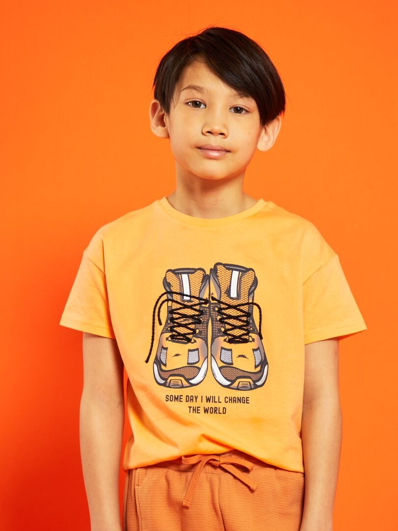 T-shirt en coton avec imprimé Orange - Kiabi