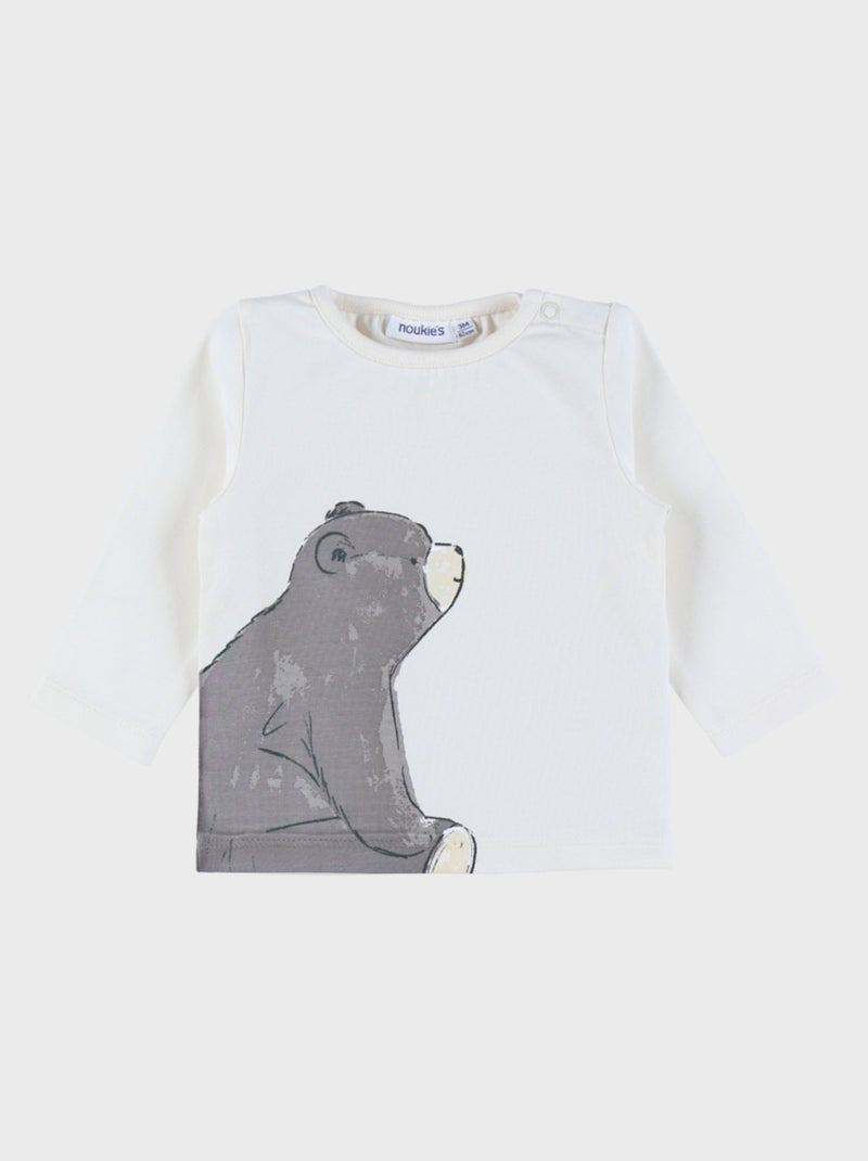 T-shirt en coton avec imprimé ours Noukie's Ecru - Kiabi