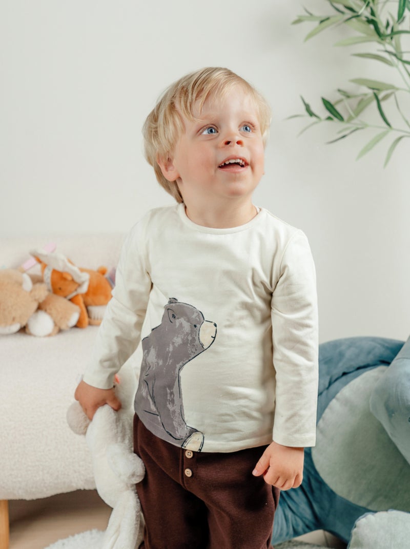 T-shirt en coton avec imprimé ours Noukie's Ecru - Kiabi