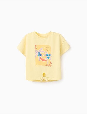 T-shirt en coton avec imprimé palmiers et paillettes