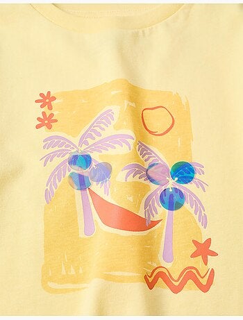 T-shirt en coton avec imprimé palmiers et paillettes
