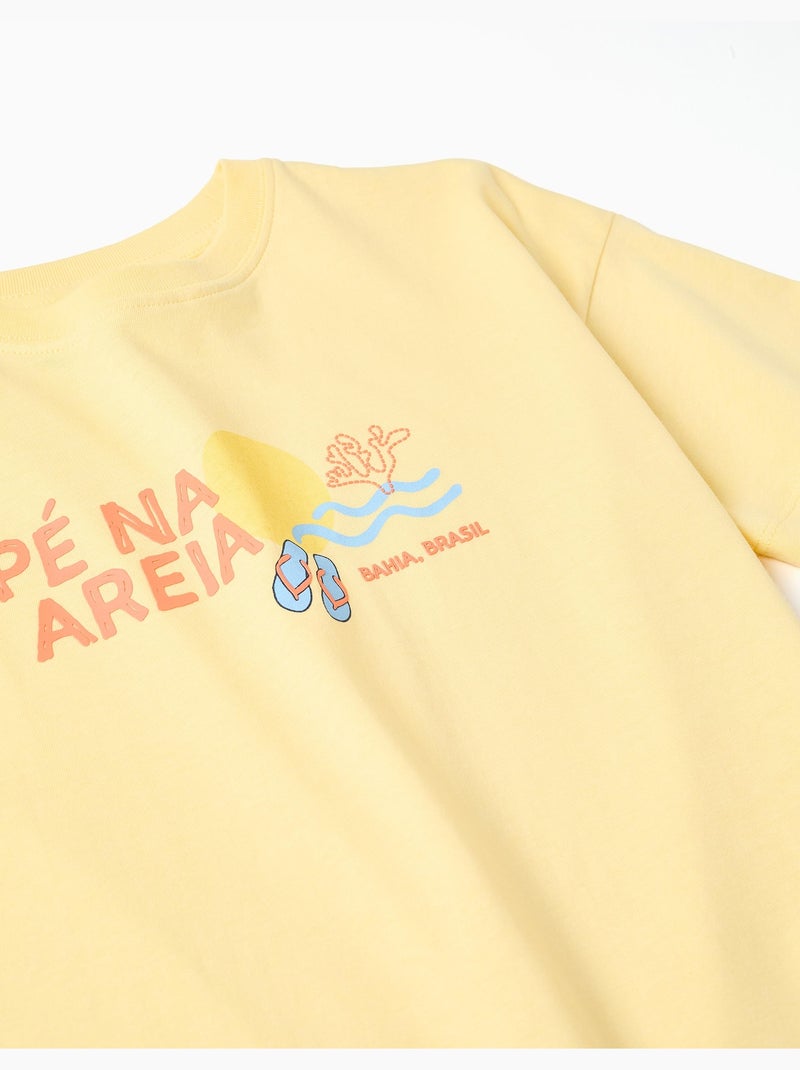 T-shirt en coton avec imprimé Pé na Areia Jaune clair - Kiabi
