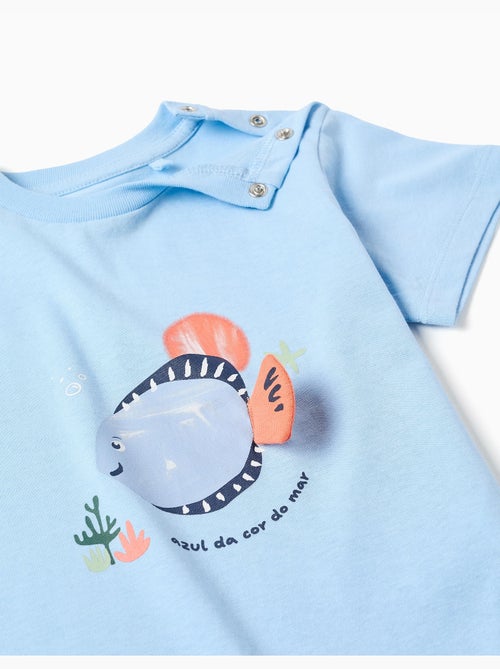 T-shirt en coton avec imprimé poisson 3D - Kiabi