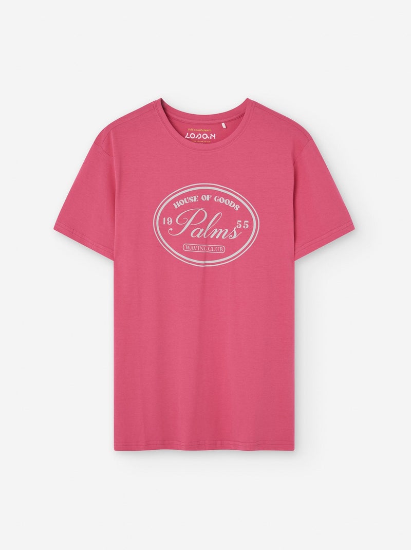 T-shirt en Coton avec Imprimé Rose foncé - Kiabi