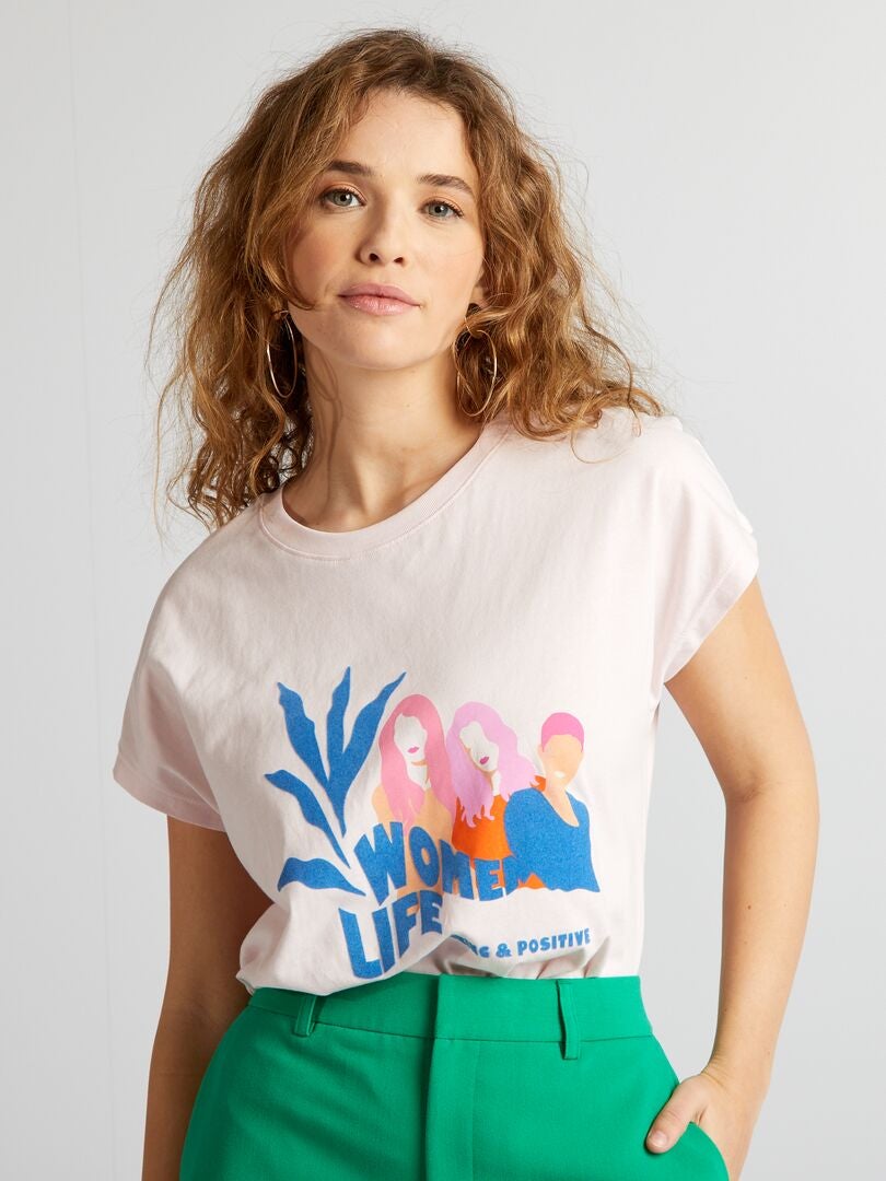 T-shirt en coton avec imprimé Rose pâle - Kiabi