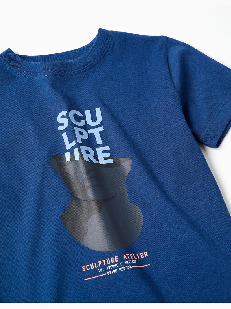 T-shirt en coton avec imprimé Sculpture Bleu foncé - Kiabi