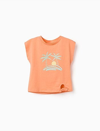 T-shirt en coton avec imprimé soleil et palmiers