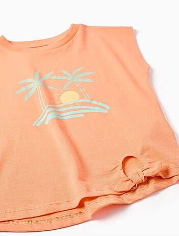 T-shirt en coton avec imprimé soleil et palmiers