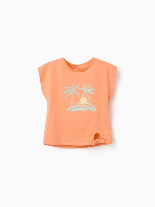 T-shirt en coton avec imprimé soleil et palmiers - Kiabi